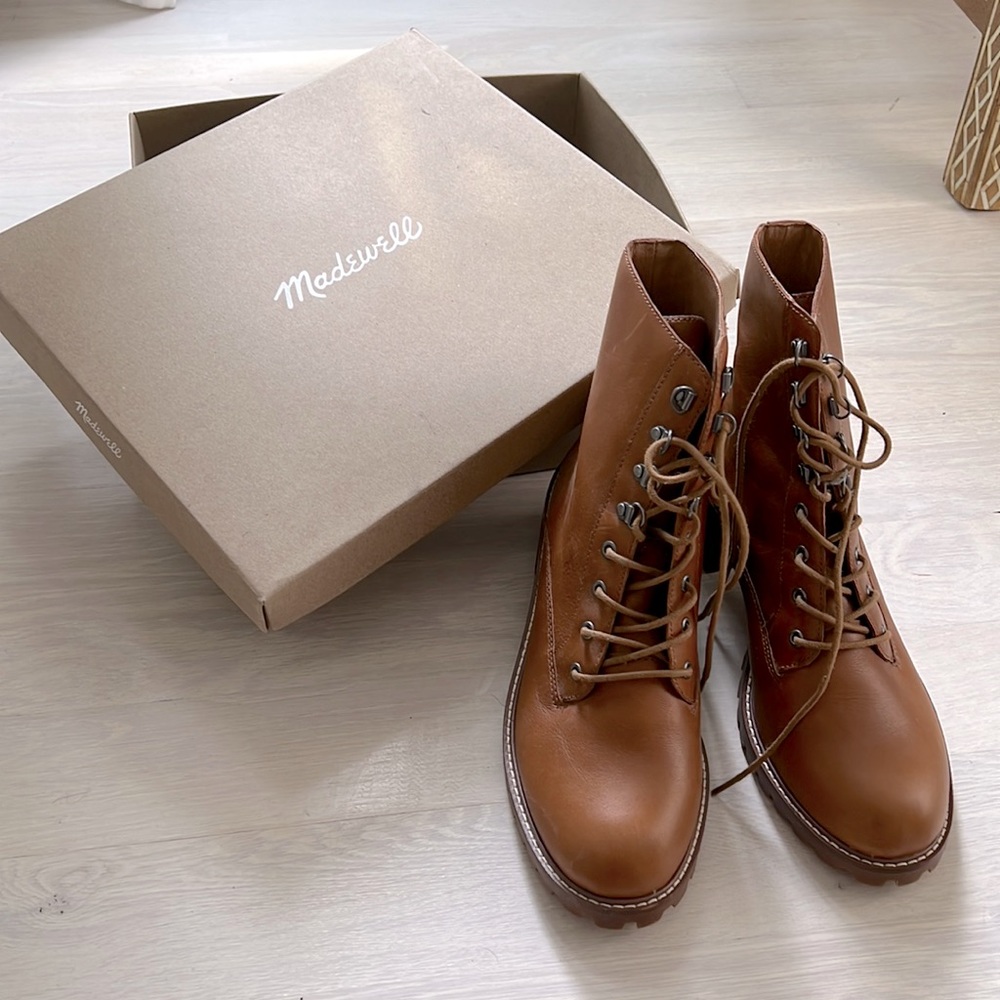Madewell Julien lace up lugsole boot in brown leather
